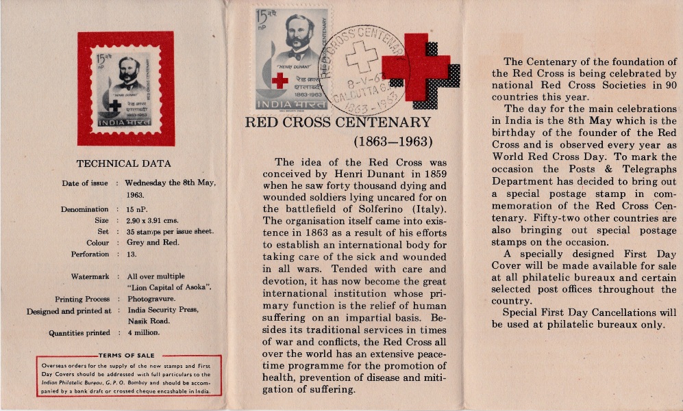 Henry Durant, India Stamp 1963, Information folder inside