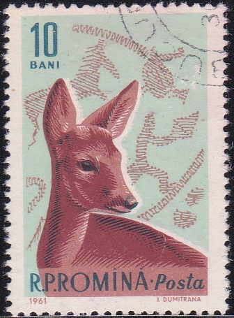 1425 Roe Deer and Bronze Age Hunting Scene [Romania Stamp]