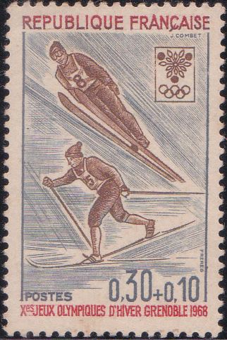 B411 Ski Jump [Winter Olympic Games, Grenoble] France Semi-postal Stamp 1968