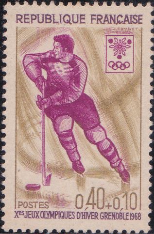 B412 Ice Hockey [Winter Olympic Games, Grenoble] France Semi-postal Stamp 1968