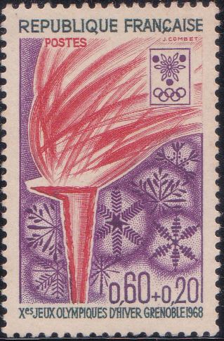 B413 Olympic Torch [Winter Olympic Games, Grenoble] France Semi-postal Stamp 1968