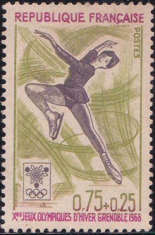 B414 Woman Figure Skater [Winter Olympic Games, Grenoble] France Semi-postal Stamp 1968