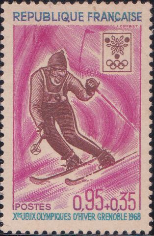 B415 Slalom Skiing [Winter Olympic Games, Grenoble] France Semi-postal Stamp 1968
