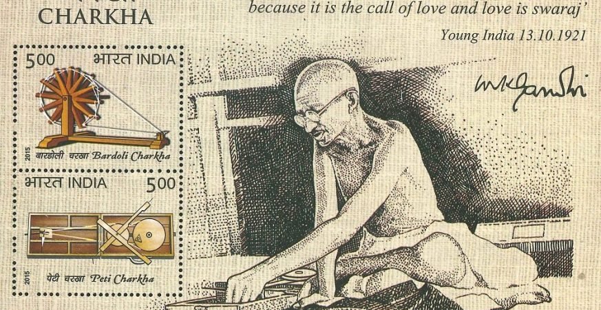 Mahatma Gandhi with Spinning Wheels