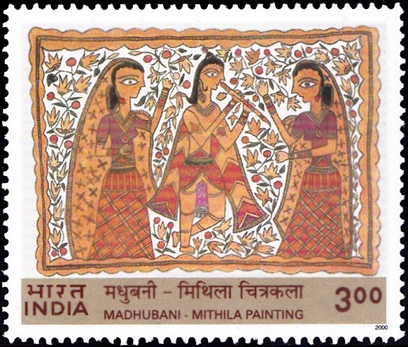 Madhubani art : Krishna with Gopies
