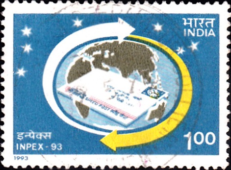 Speed Post Letter and Arrows Circling Globe