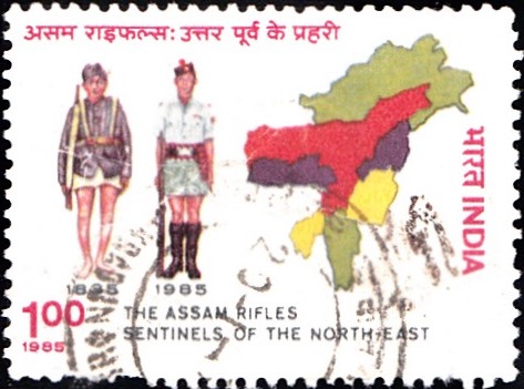 Rifleman of 1835 & 1985 and Map of North-East India (Seven Sisters)
